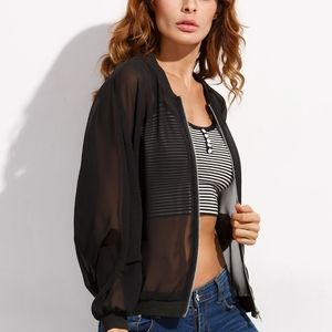 Forever 21 Black Chiffon Bomber Jacket